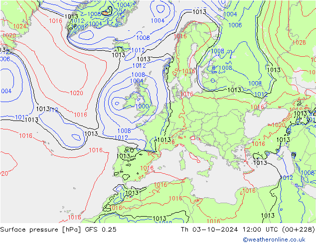 Atmosférický tlak GFS 0.25 Čt 03.10.2024 12 UTC