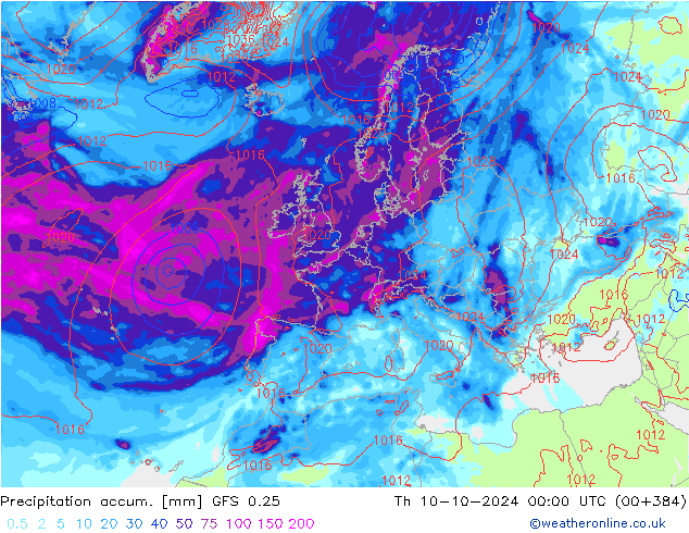 Precipitation accum. GFS 0.25 gio 10.10.2024 00 UTC