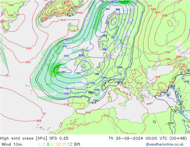 High wind areas GFS 0.25 gio 26.09.2024 00 UTC