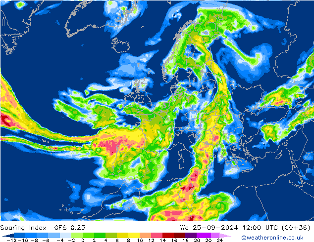 Soaring Index GFS 0.25 śro. 25.09.2024 12 UTC