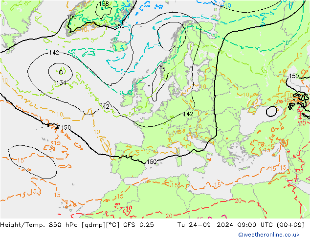 Z500/Rain (+SLP)/Z850 GFS 0.25 Tu 24.09.2024 09 UTC