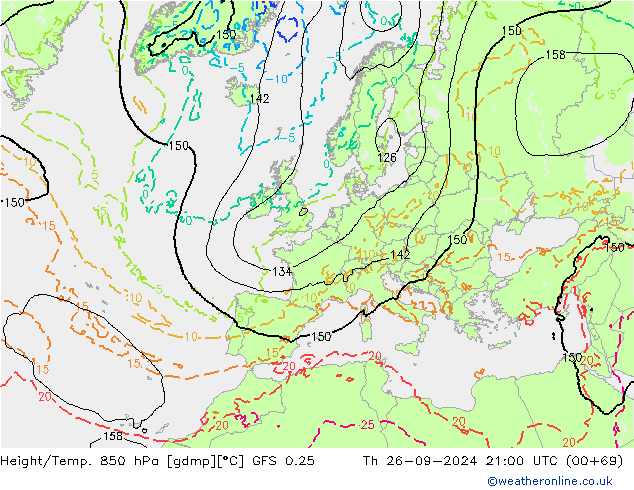 Z500/Rain (+SLP)/Z850 GFS 0.25 чт 26.09.2024 21 UTC