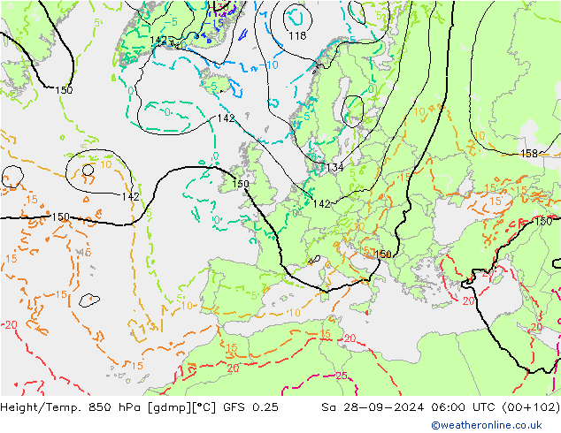 Z500/Rain (+SLP)/Z850 GFS 0.25  28.09.2024 06 UTC