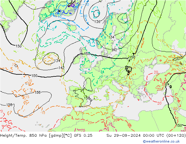 Height/Temp. 850 hPa GFS 0.25 Su 29.09.2024 00 UTC