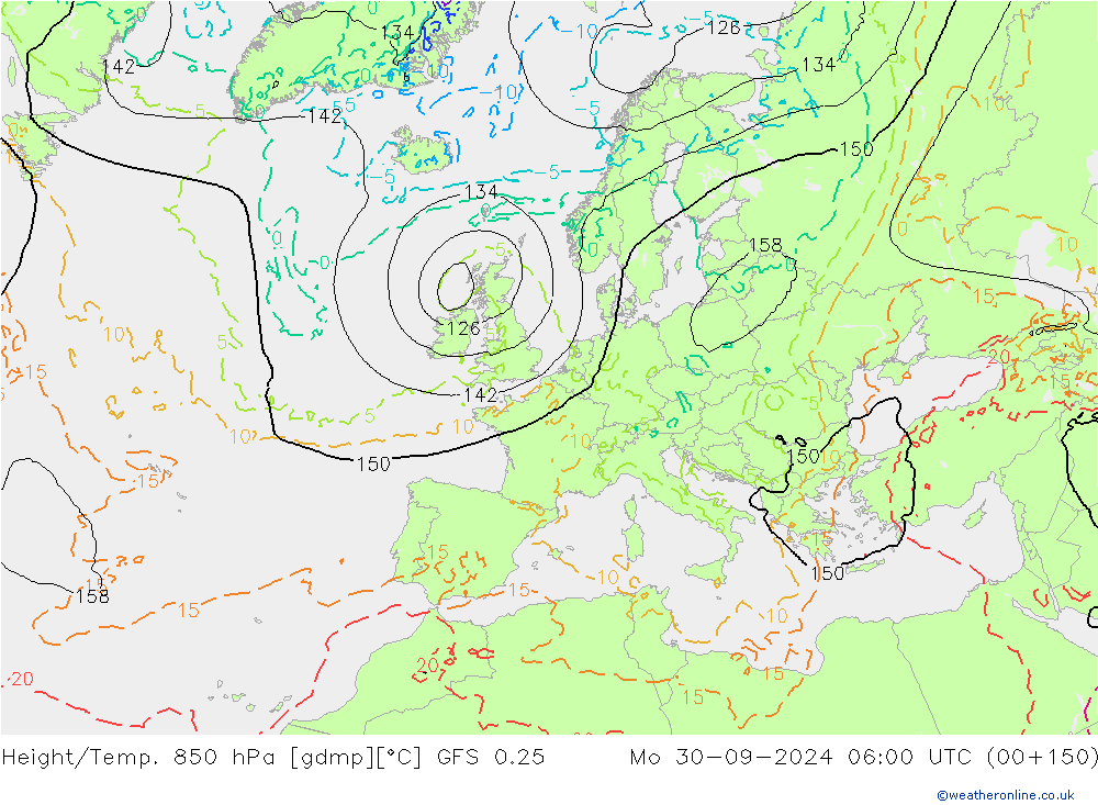 Height/Temp. 850 hPa GFS 0.25 Mo 30.09.2024 06 UTC