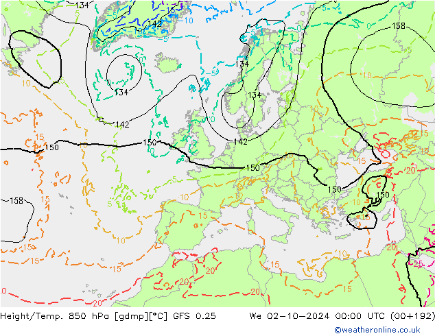 Z500/Rain (+SLP)/Z850 GFS 0.25 mer 02.10.2024 00 UTC