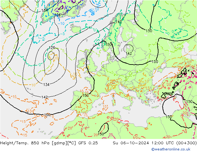 Z500/Rain (+SLP)/Z850 GFS 0.25 Вс 06.10.2024 12 UTC