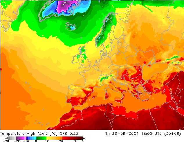 Temperature High (2m) GFS 0.25 Th 26.09.2024 18 UTC