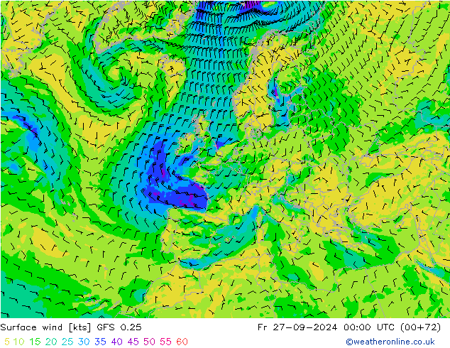 Surface wind GFS 0.25 Fr 27.09.2024 00 UTC