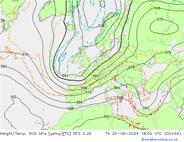 Z500/Yağmur (+YB)/Z850 GFS 0.25 Per 26.09.2024 18 UTC