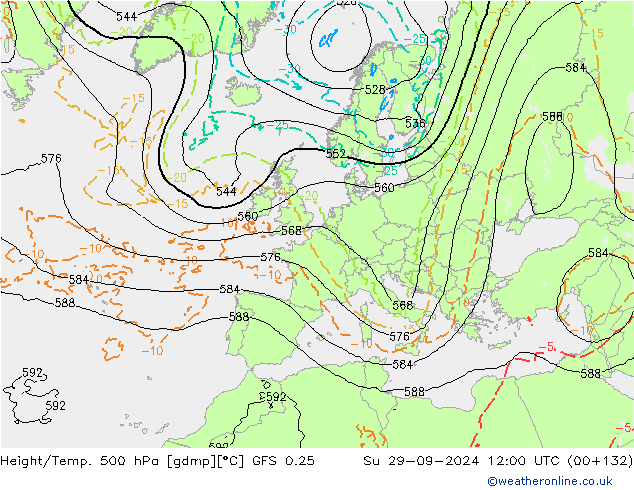 Z500/Rain (+SLP)/Z850 GFS 0.25 Su 29.09.2024 12 UTC