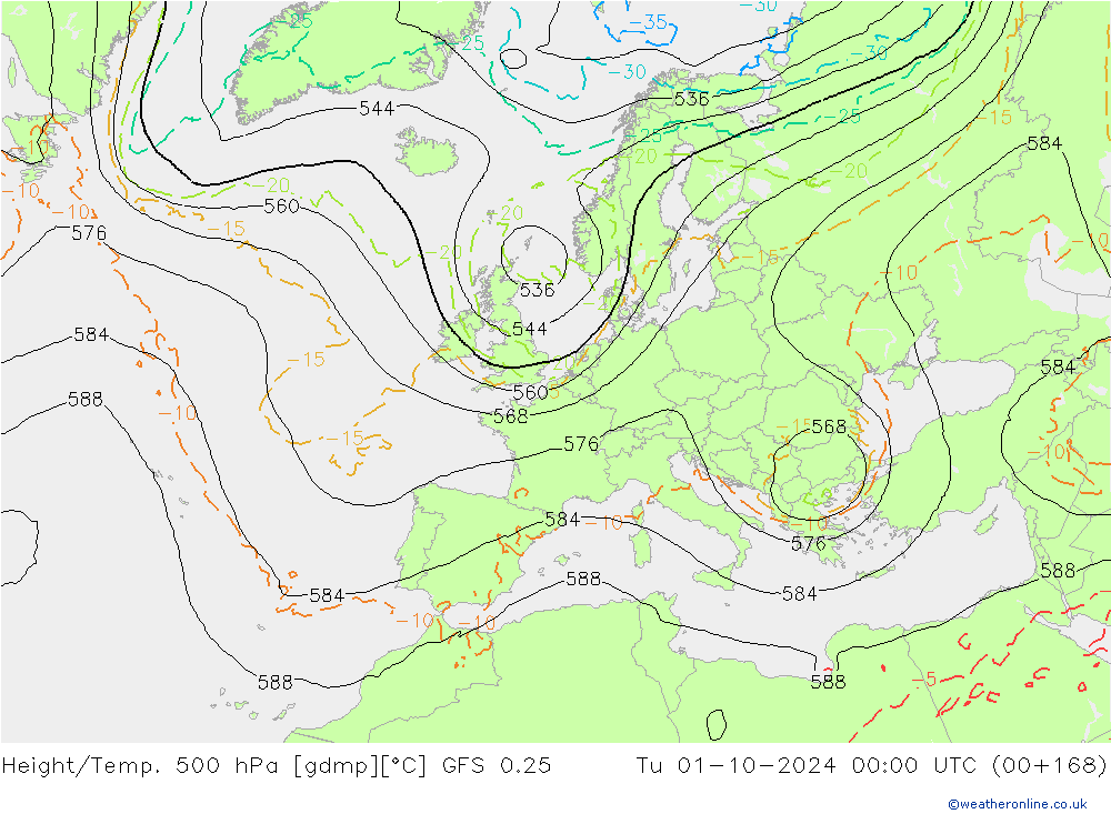 Z500/Rain (+SLP)/Z850 GFS 0.25 mar 01.10.2024 00 UTC