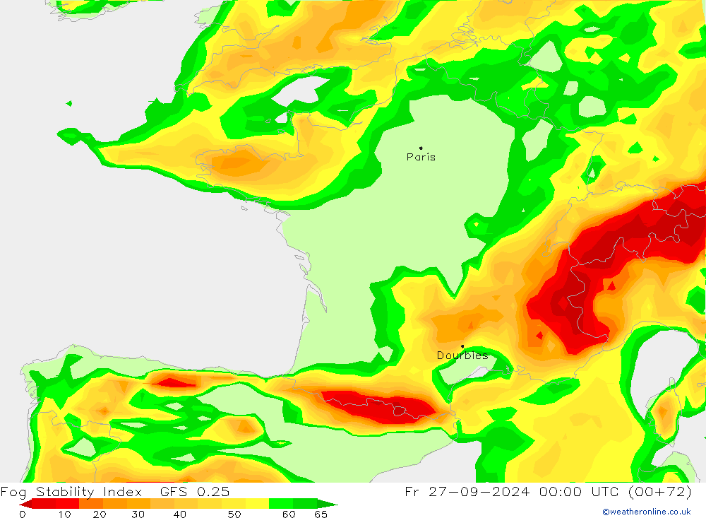 Fog Stability Index GFS 0.25 Cu 27.09.2024 00 UTC