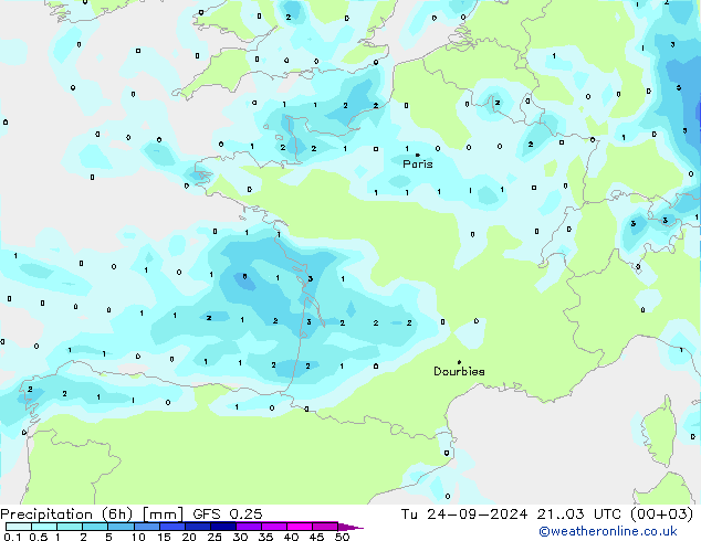 Z500/Rain (+SLP)/Z850 GFS 0.25 wto. 24.09.2024 03 UTC