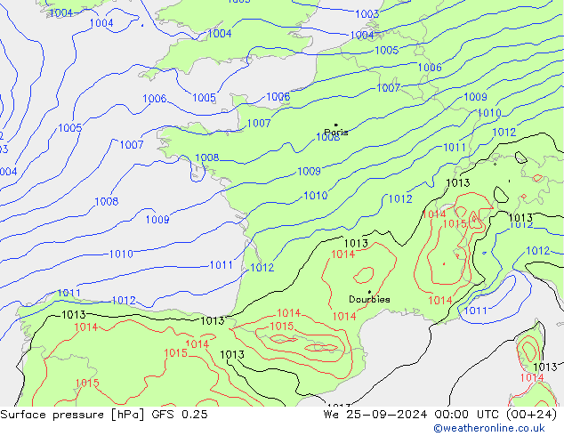 Surface pressure GFS 0.25 We 25.09.2024 00 UTC