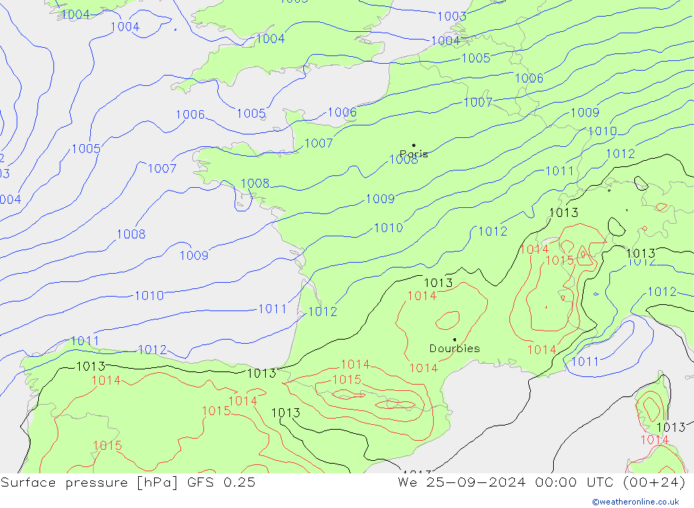 GFS 0.25: mer 25.09.2024 00 UTC