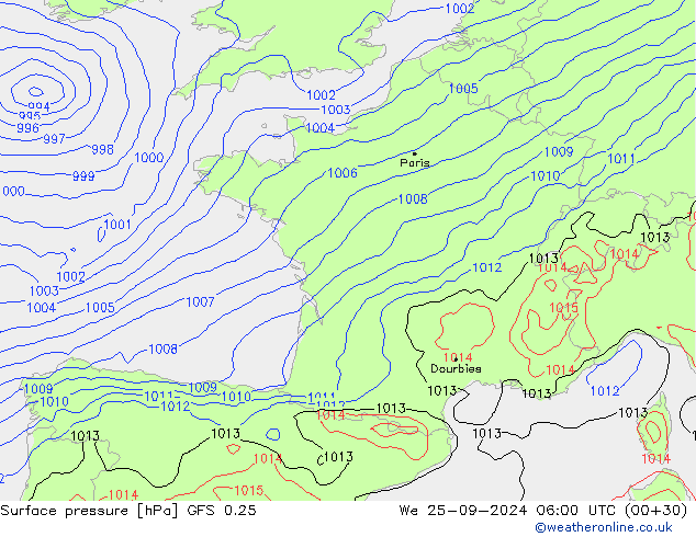 GFS 0.25: mer 25.09.2024 06 UTC