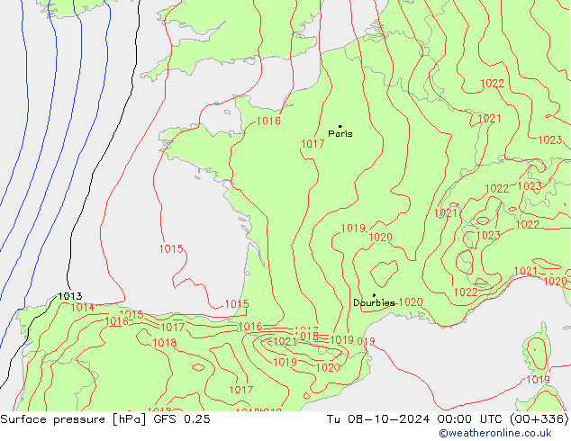 Luchtdruk (Grond) GFS 0.25 di 08.10.2024 00 UTC