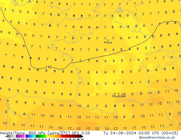 Z500/Rain (+SLP)/Z850 GFS 0.25 wto. 24.09.2024 03 UTC