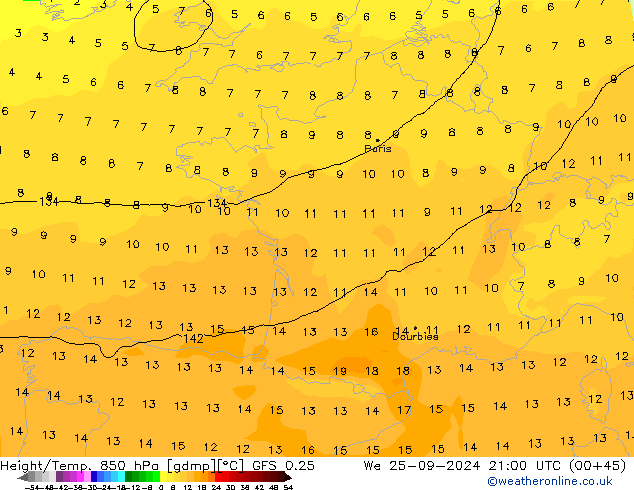 Z500/Yağmur (+YB)/Z850 GFS 0.25 Çar 25.09.2024 21 UTC