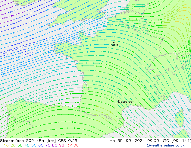 Streamlines 500 hPa GFS 0.25 Mo 30.09.2024 00 UTC