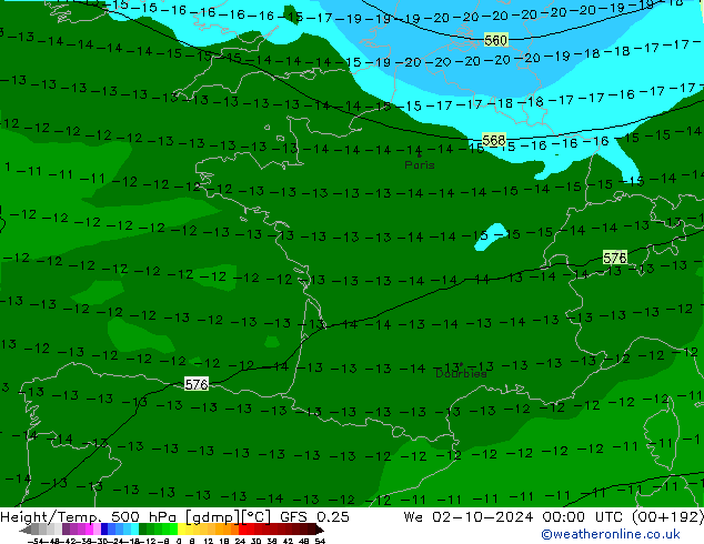 Z500/Rain (+SLP)/Z850 GFS 0.25 We 02.10.2024 00 UTC