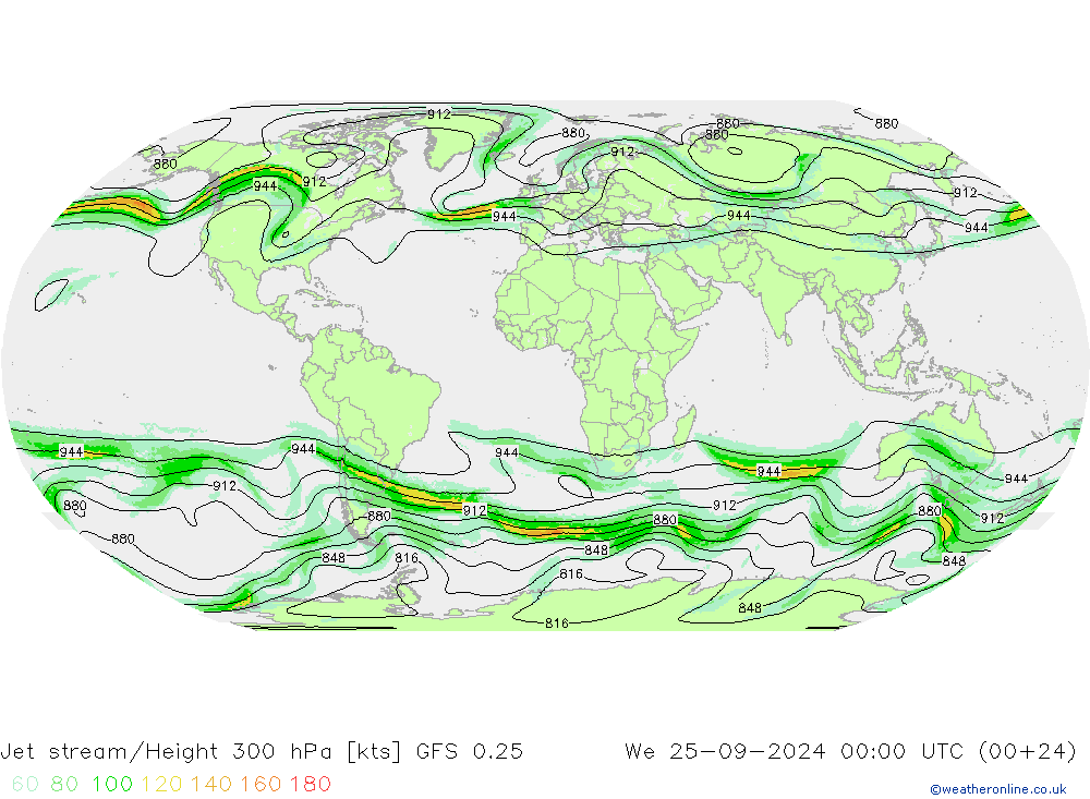 Jet stream/Height 300 hPa GFS 0.25 We 25.09.2024 00 UTC