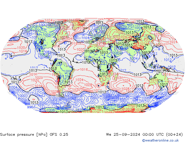 Surface pressure GFS 0.25 We 25.09.2024 00 UTC