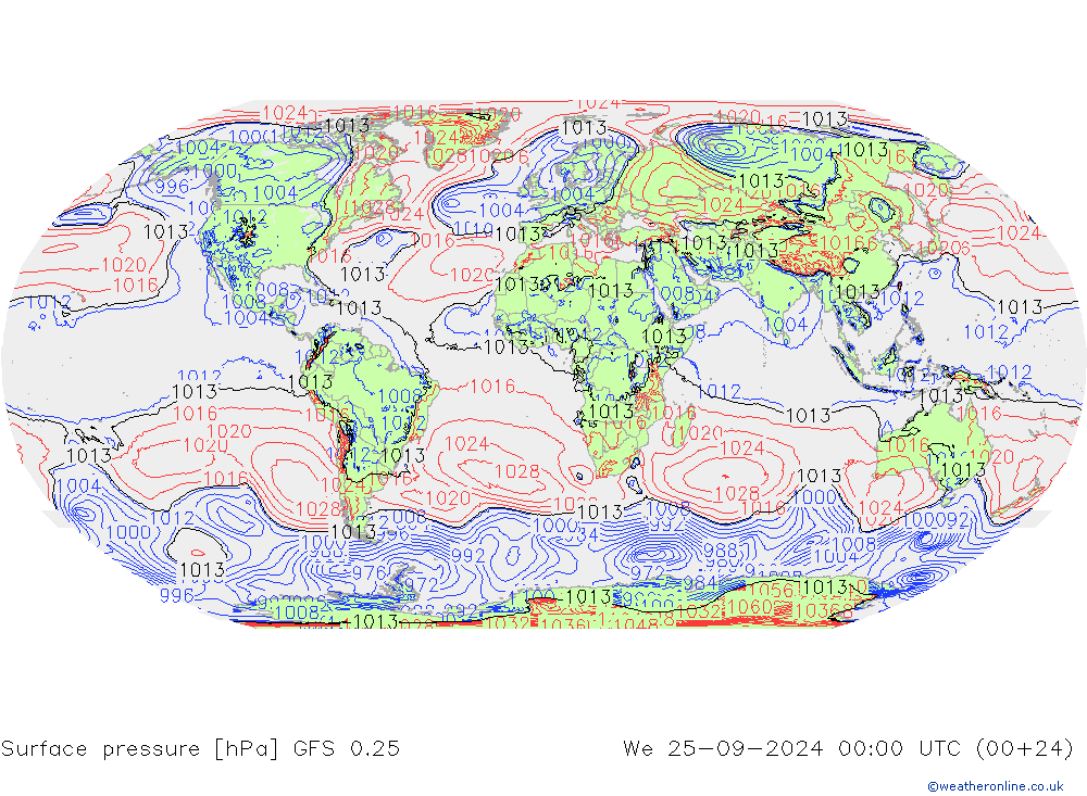 Bodendruck GFS 0.25 Mi 25.09.2024 00 UTC