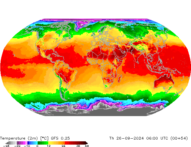 Temperatuurkaart (2m) GFS 0.25 do 26.09.2024 06 UTC