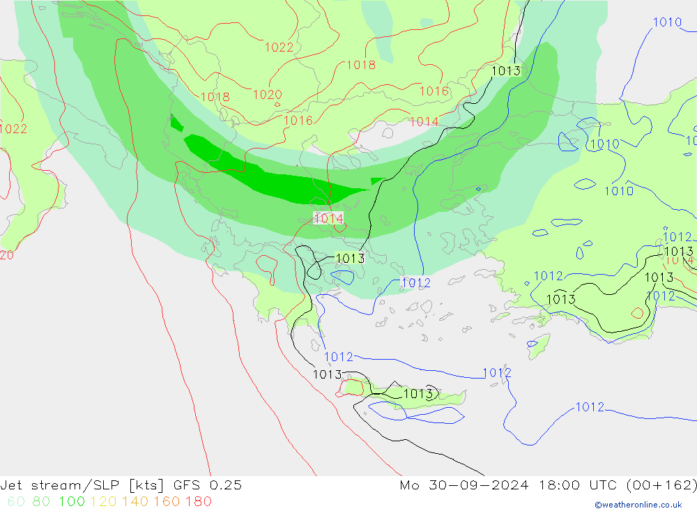 Jet stream/SLP GFS 0.25 Mo 30.09.2024 18 UTC