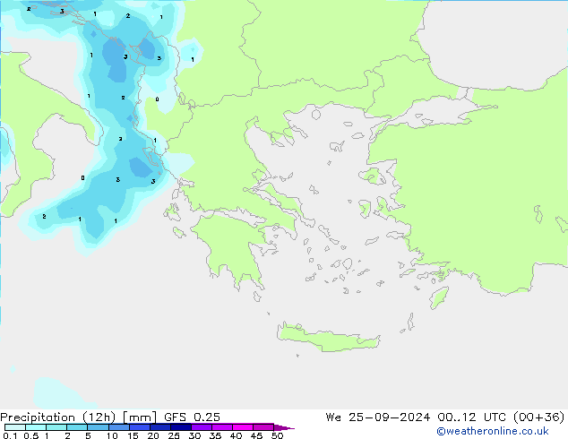 Precipitazione (12h) GFS 0.25 mer 25.09.2024 12 UTC