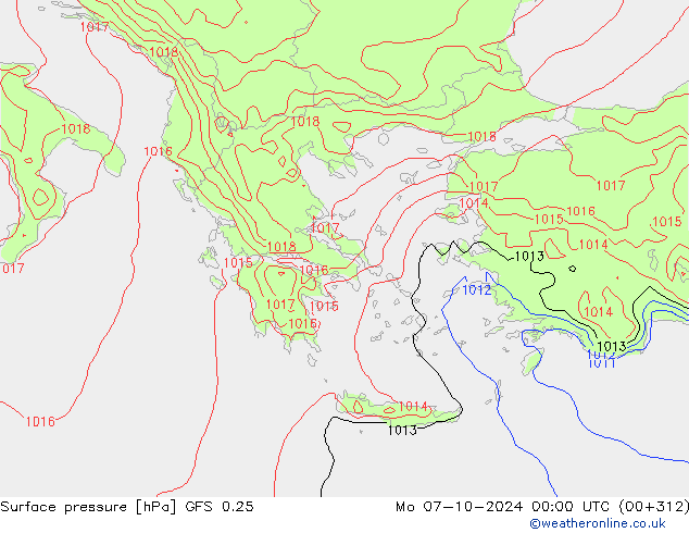 Surface pressure GFS 0.25 Mo 07.10.2024 00 UTC