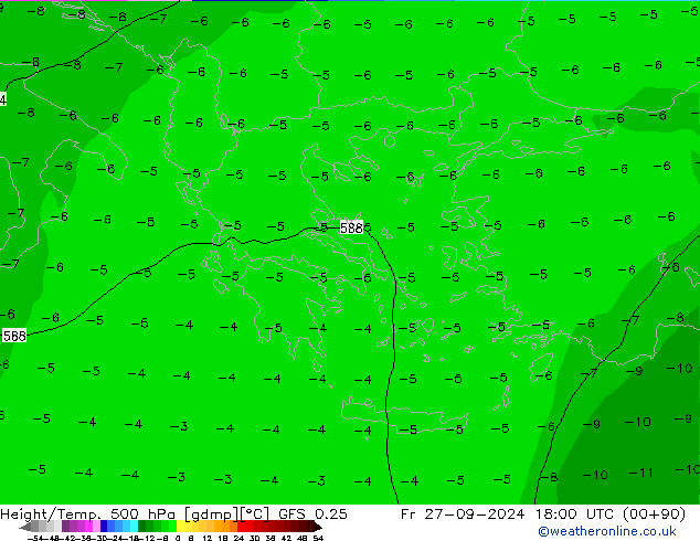 Z500/Rain (+SLP)/Z850 GFS 0.25 ven 27.09.2024 18 UTC