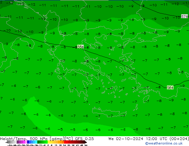 Z500/Yağmur (+YB)/Z850 GFS 0.25 Çar 02.10.2024 12 UTC