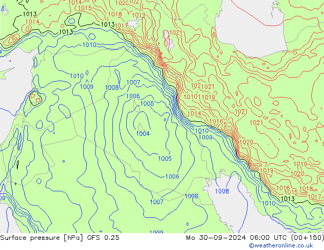 Luchtdruk (Grond) GFS 0.25 ma 30.09.2024 06 UTC