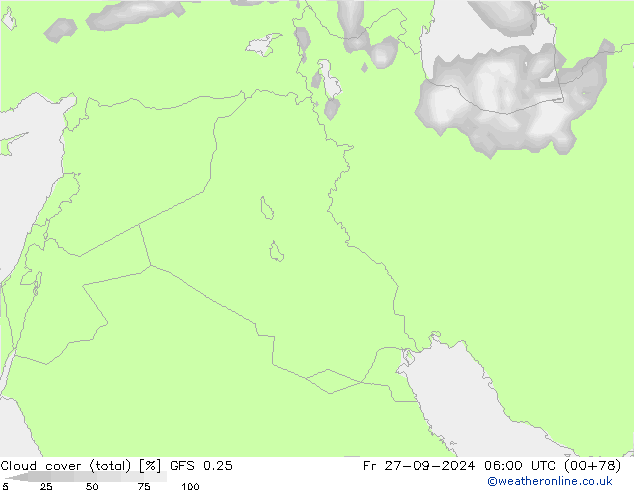 Cloud cover (total) GFS 0.25 Fr 27.09.2024 06 UTC