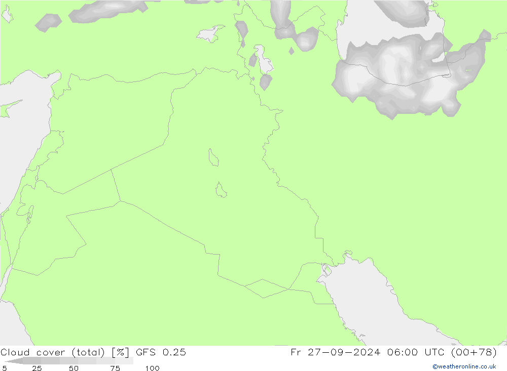 Bulutlar (toplam) GFS 0.25 Cu 27.09.2024 06 UTC