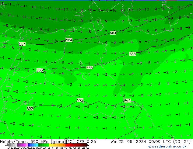 Z500/Rain (+SLP)/Z850 GFS 0.25 mer 25.09.2024 00 UTC