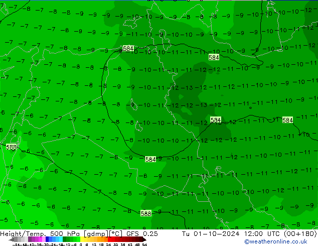 Height/Temp. 500 hPa GFS 0.25 mar 01.10.2024 12 UTC