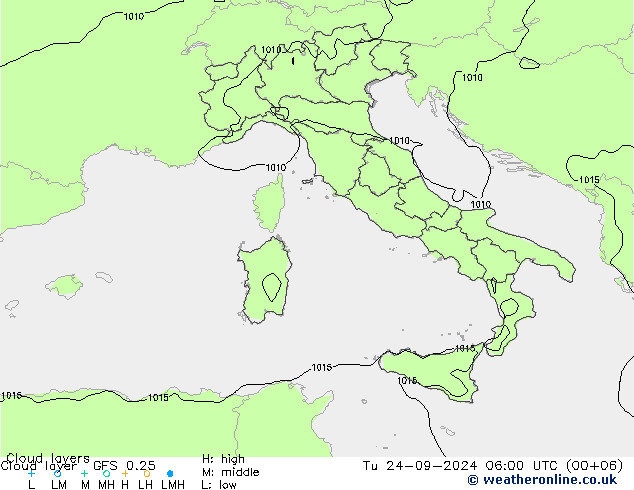 Cloud layer GFS 0.25 Tu 24.09.2024 06 UTC