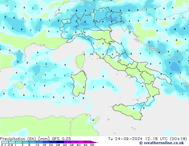 Z500/Rain (+SLP)/Z850 GFS 0.25 Út 24.09.2024 18 UTC