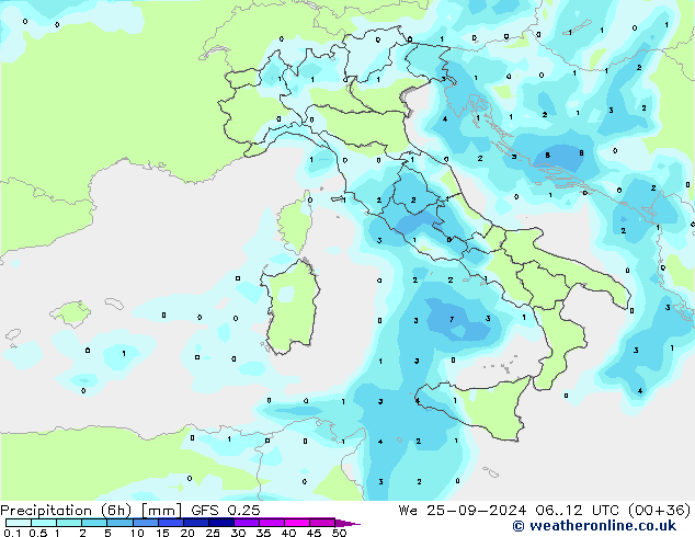 Z500/Rain (+SLP)/Z850 GFS 0.25 mié 25.09.2024 12 UTC