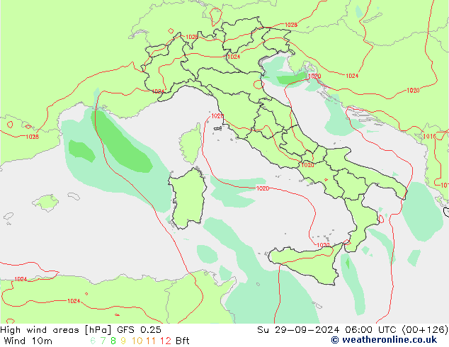 High wind areas GFS 0.25 Su 29.09.2024 06 UTC