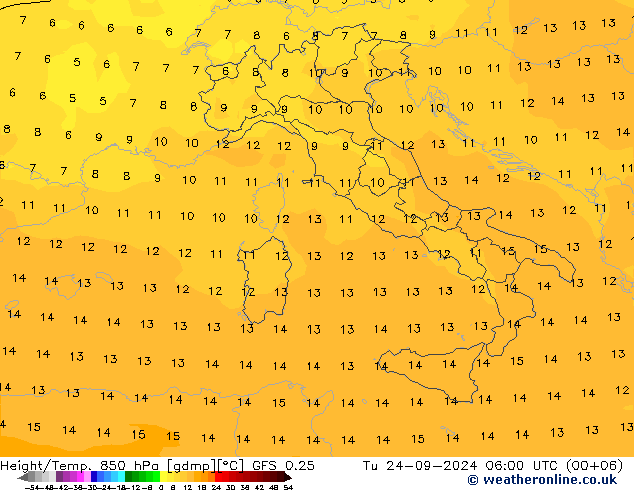 Z500/Rain (+SLP)/Z850 GFS 0.25 wto. 24.09.2024 06 UTC