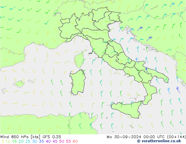 wiatr 850 hPa GFS 0.25 pon. 30.09.2024 00 UTC