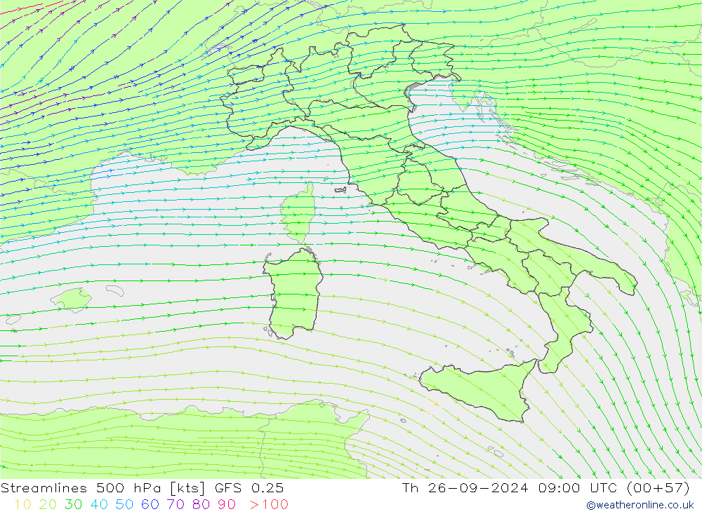 Streamlines 500 hPa GFS 0.25 Th 26.09.2024 09 UTC