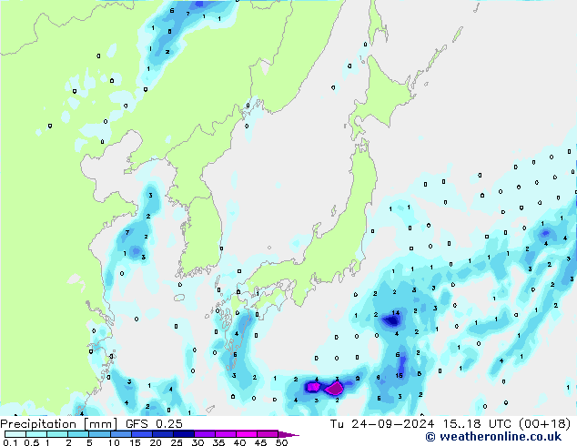 GFS 0.25: Út 24.09.2024 18 UTC