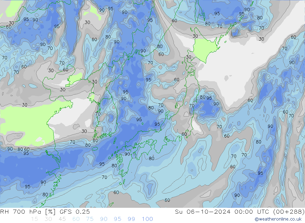 RH 700 hPa GFS 0.25 Su 06.10.2024 00 UTC