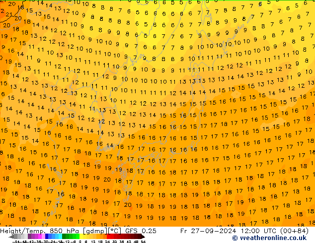 Height/Temp. 850 hPa GFS 0.25 pt. 27.09.2024 12 UTC